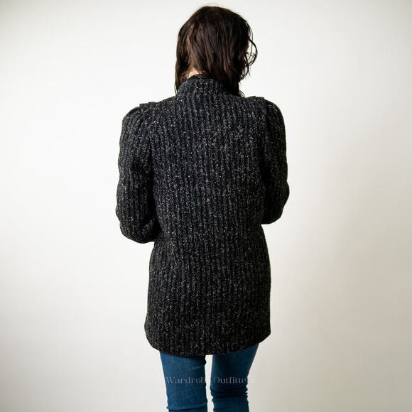 Vintage Custom Tailored Tweed Black Peacoat - M - Picture 4 of 12